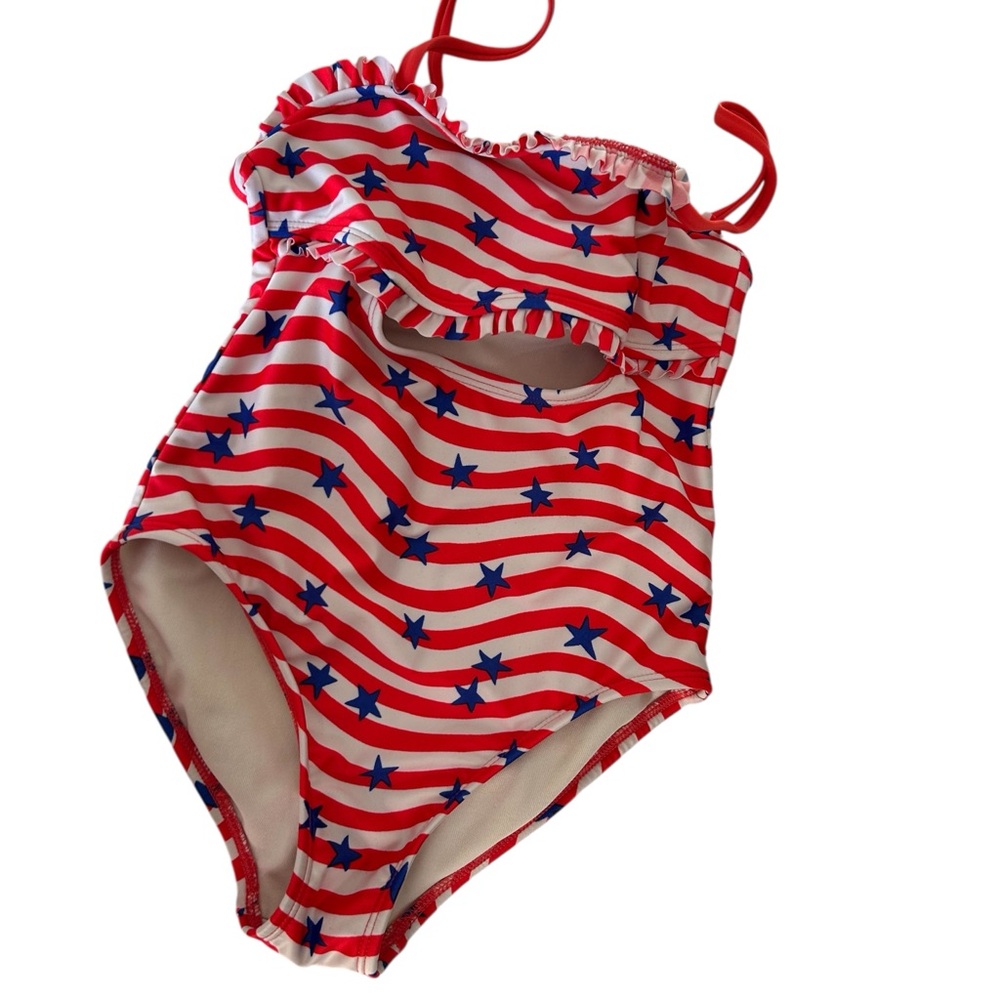 Kids Red and Blue Striped Swimsuit size M excellent conditions